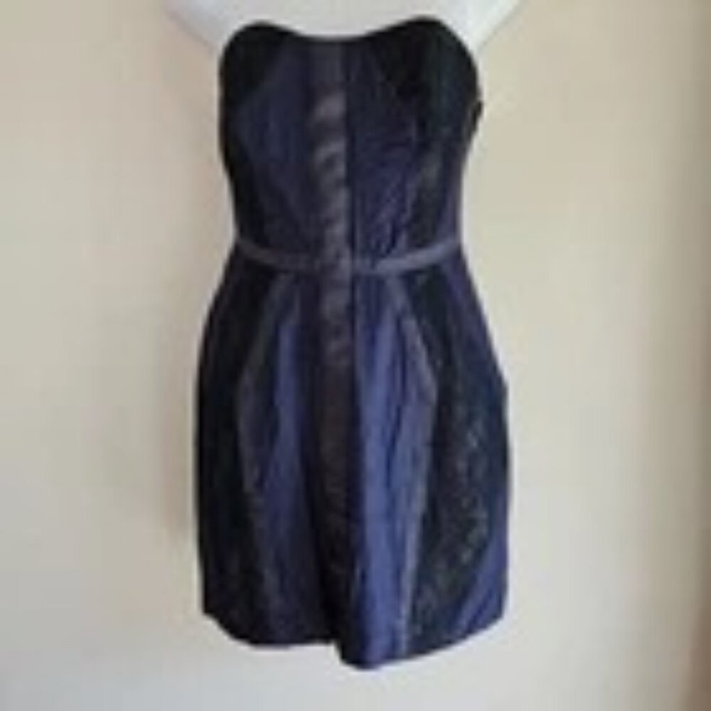 Staring At Stars Navy Strapless Lined Side Zip Closure Rayon Blend Dress-Size: 0
